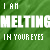 Green background with pixelated text reading "I AM MELTING IN YOUR EYES" and a small white star symbol.