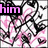 pink and black heart patterns with 'him' text in purple on black rectangles, one frame shows '<3' symbol