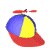 A pixelated cap with blue, yellow, and green sections rotates through multiple angles against a gray background, showing all sides of the cap.