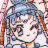 Pixelated static image of a character with light blue hair, dark eyes, and a neutral expression against a soft pink background.