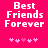Pixelated text 'Best Friends Forever' in white on bright pink background with five small pink hearts below.