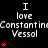 Black background with white text repeating 'I love Constantine Vessol' and red heart symbols in a pattern, showing animation changes in heart count