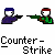 Pixelated character icons in green and purple uniforms with red headbands, holding rifles, arranged in a with 'Counter-Strike' text below each