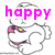A cartoon character with a white body and gray outline appears in four with changing text and symbols