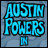 A 3x3 contact sheet of animated frames from an Austin Powers-themed AIM buddy icon featuring text and character faces on a blue patterned background.