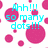Animated icon with cyan text and pink dots on white background, displaying phrases like 'Ahh!!! so many dots!!!' and 'dot dot dot...'