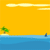Animated sequence of a dolphin leaping from blue water against a yellow sky with small green palm trees on islands.