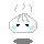 Pixelated white cloud-shaped icon with black eyes, pink cheeks, and light blue tears on gray background.