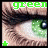 Green-eyed close-up with brown eyelashes and a green star symbol, featuring partial text overlays.