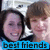 Two people in close proximity with a blue banner reading 'best friends' at the bottom, pixelated style.