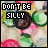 Animated pixel art of a character with green, pink, and white circular shapes in the background. Text changes from 'DON'T BE SILLY' to 'WRAP YOUR HUGS!' across frames.