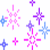 Pixelated star and cross-shaped icons in pink, purple, and blue hues on a white background with no visible text or animation.