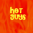 Yellow pixelated text 'hot guys' on orange background with gray section, static image