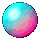 Three pixelated spheres with gradient color transitions and bright highlights on a gray background.