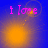 Four- shows pink 'i love' text above yellow-orange circular light effects on blue background, with varying dot patterns and glow intensities