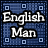 A 4x4 contact sheet of identical static frames showing a blue pixelated background with white text reading "English Man" in two lines, each frame containing the same content without visible animation or variation.