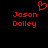 Red pixelated text 'Jason Dolley' appears twice on a black background with a red heart symbol above the left instance.