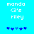 Pixelated blue background with white text 'mondo', '<3's', and 'riley' above five blue pixel hearts, where the third heart shifts from light to dark blue between frames.