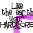 Pixelated text repeats 'Like the earth your HARDWARE' in a with purple motion trails on white background