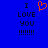 Blue background with black text 'I LOVE YOU !!!!!!!' and an orange pixelated heart symbol above the left side of the text.