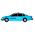 Two side-by-side pixelated blue sedan icons with black windows, gray wheels, and red taillights on a white background.