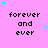A static image with a pink background displays the text 'forever and ever' in black pixelated font, surrounded by small cyan and light purple stars.