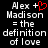 Pixelated text on black background with red heart symbol replacing the plus sign between names.