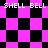 Pixelated animation of a checkerboard pattern transitioning between square and diamond shapes with repeated text overlay.