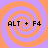 Four identical display orange and purple spiral patterns with black text reading "ALT + F4" in each