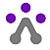 A static pixelated icon features three purple circles above a gray inverted V shape on a white background.