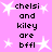 Pixelated text on a pink background with white star shapes, displaying 'chelsi and kiley are bffl' in two identical vertical