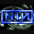 Pixelated blue logo with "NIN" text inside a rectangular frame on a dark background with greenish pixel noise.