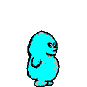12 cyan pixelated figures in various poses against a gray background, showing different angles and expressions