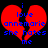 Red broken heart with blue pixelated text reading 'i love annemarie she hates me' on black background.