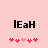 Pixelated text 'LEAH' in black with a pink background, accompanied by five pixel hearts below that shift position between frames.