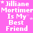 A static image with a bright pink background displays repeated text in white pixelated font, reading "Jillian Mortimer Is My Best Friend" across multiple and