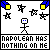 pixelated frames showing a stick figure with blue eyes and yellow/blue corner accents, cycling through poses while text reads "NAPOLEON HAS NOTHING ON ME"