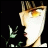 Pixelated anime-style character with light hair and orange highlights, standing against black background with green foliage, text 'AnimeIM' and 'com' visible.