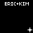 Pixelated white text 'ERIC+KIM' repeated across a black background with animated plus signs and dots appearing in different positions.