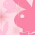Pink pixelated bunny silhouettes repeat across a light pink background with faint starbursts, forming a seamless pattern.