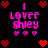 Pixelated text 'I LOVEE SHIEY' in pink with red hearts on black background, repeated four times in a
