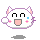 Pixelated white cat-like head with pink inner ears and cheeks, black eyes, and a mouth in various states across four views.
