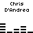 Pixelated text 'Chris D'Andrea' appears above and below a horizontal bar graph with black bars on white background.