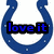 Four blue horseshoe-shaped icons with text overlays: "love it," "hate it," "gotta play it.....," and "COLTS!!! FOOTBALL." on white background.