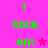 Bright pink background with green pixelated text 'ROCK on!' and a pink star, displayed in two identical vertical with slight vertical spacing between elements