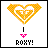 Pixelated heart-shaped icon with orange-yellow gradient, pink accent pixels, and text reading "I ❤️ ROXY!" below.