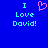 Blue background with light blue text reading "I Love David!" and a pink pixelated heart symbol above the text.