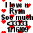 Pixelated text reads "I love u Ryan Soo much" with heart symbols and numbers, displayed in a of four identical on a white background