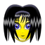 Six variations of a cartoon-style face with black hair, yellow skin, and blue eyes displayed in two
