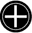 Five circular black-and-white icons with white cross-like symbols in various orientations, arranged in a